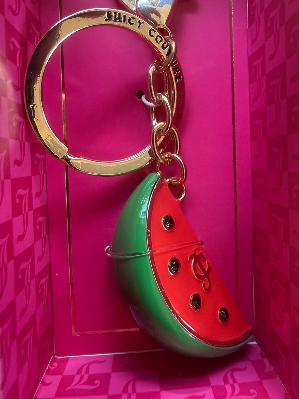Juicy Couture Gold Keyring with Red & Green Watermelon Charm - Picture 2 of 2